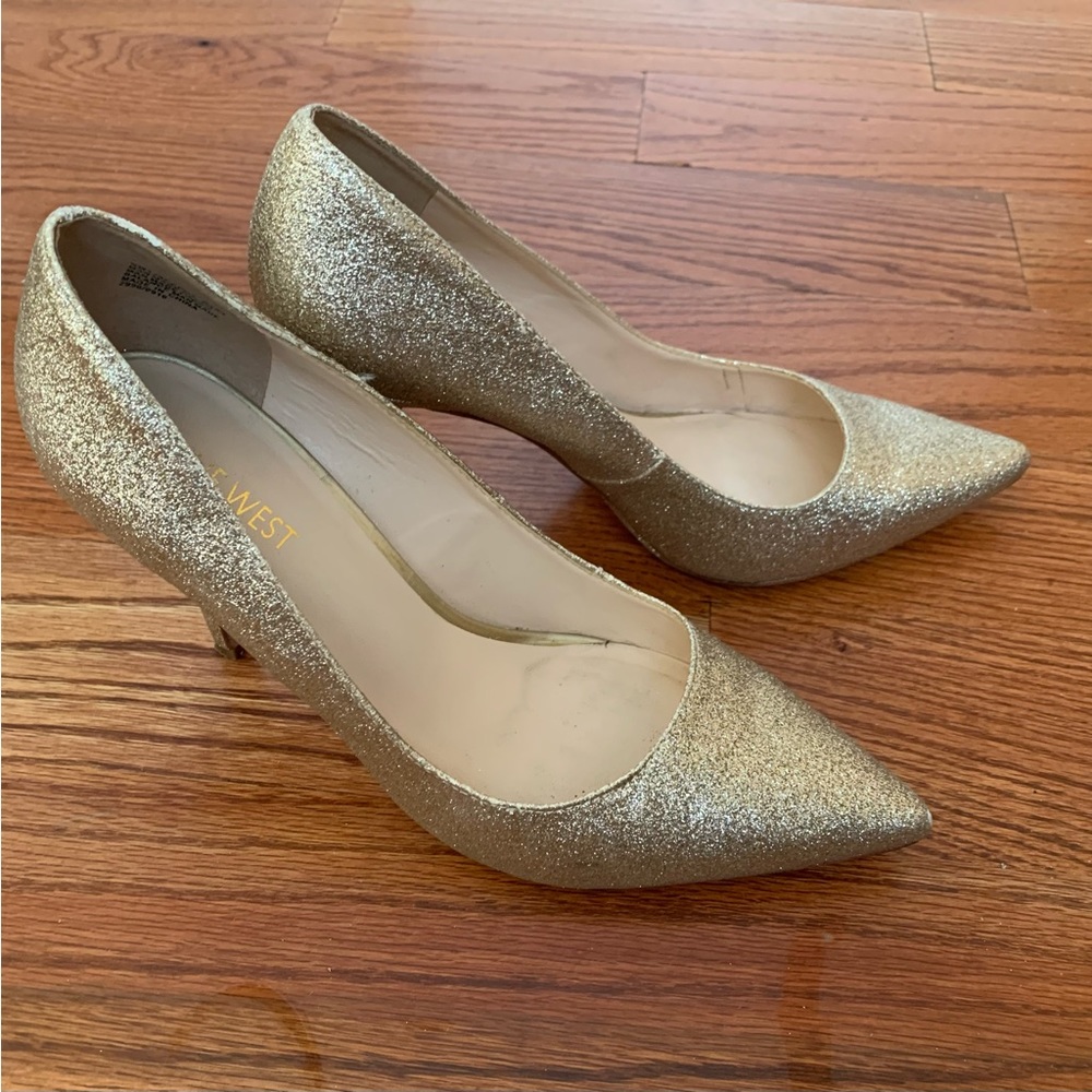 Gold Glitter Nine West Heels for Holidays